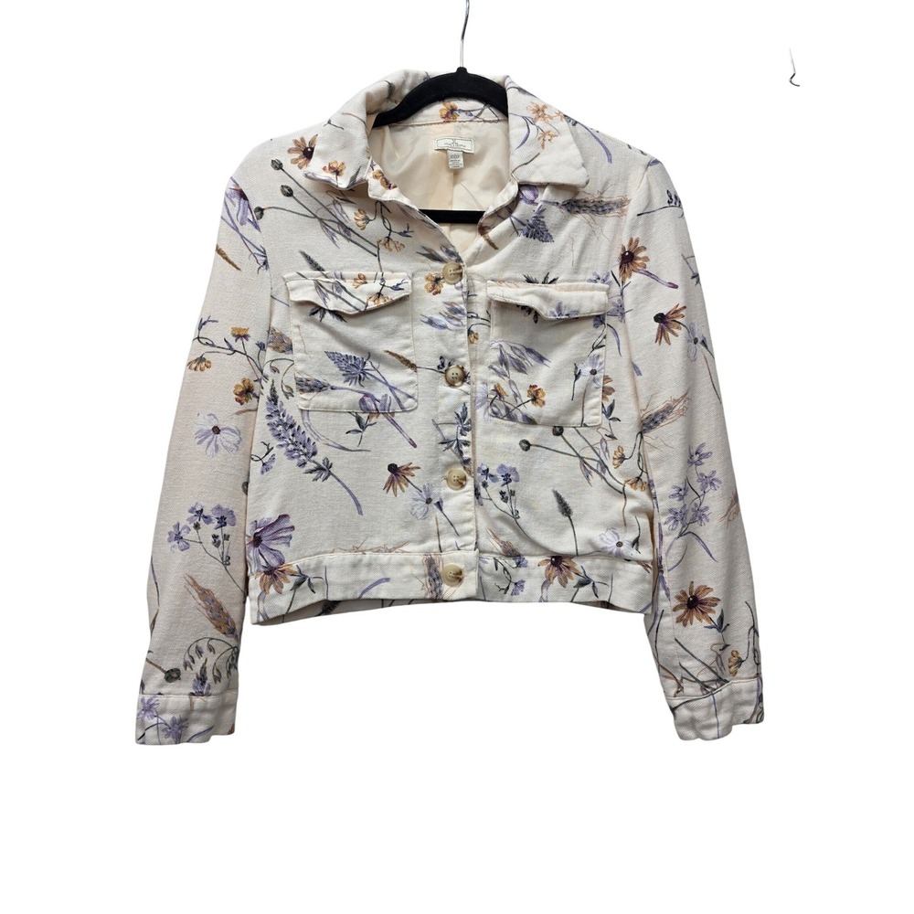 Julee & Leopold Floral Linen Blend Utility Jacket Cream Purple XS